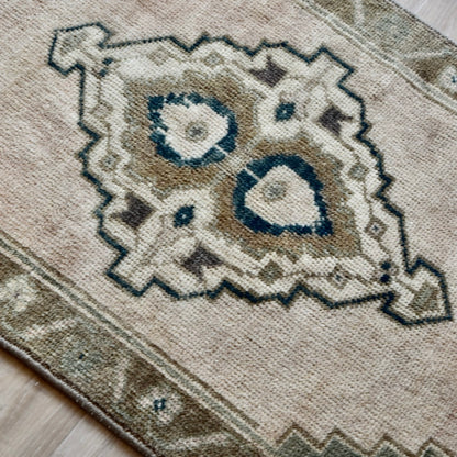 Vintage Hand Knotted Rug in Blush, Green, Brown and Blue by Tara Dennis Design