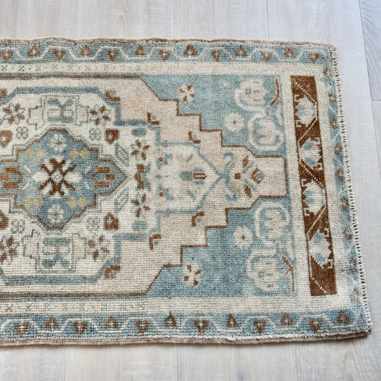 Vintage Hand Knotted Rug in Sea Foam, Blush and Brown by Tara Dennis Design