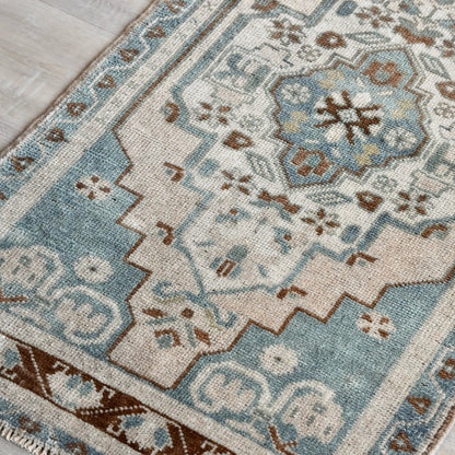 Vintage Hand Knotted Rug in Sea Foam, Blush and Brown by Tara Dennis Design