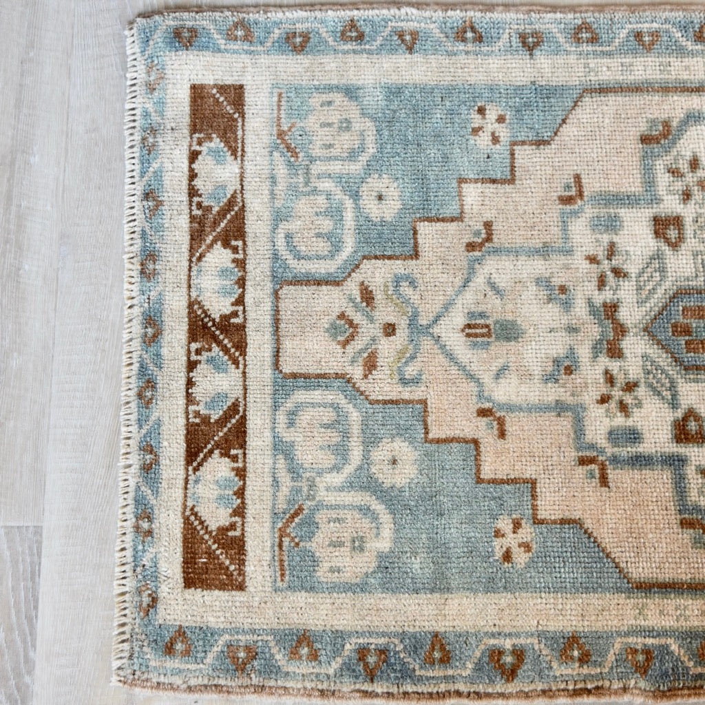 Vintage Hand Knotted Rug in Sea Foam, Blush and Brown by Tara Dennis Design
