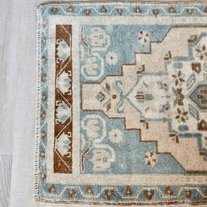 Vintage Hand Knotted Rug in Sea Foam, Blush and Brown by Tara Dennis Design