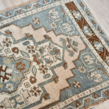 Vintage Hand Knotted Rug in Sea Foam, Blush and Brown by Tara Dennis Design