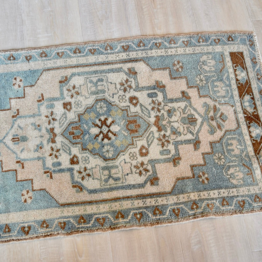Vintage Hand Knotted Rug in Sea Foam, Blush and Brown by Tara Dennis Design