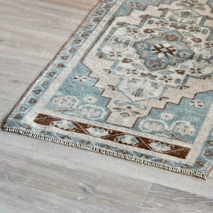 Vintage Hand Knotted Rug in Sea Foam, Blush and Brown by Tara Dennis Design