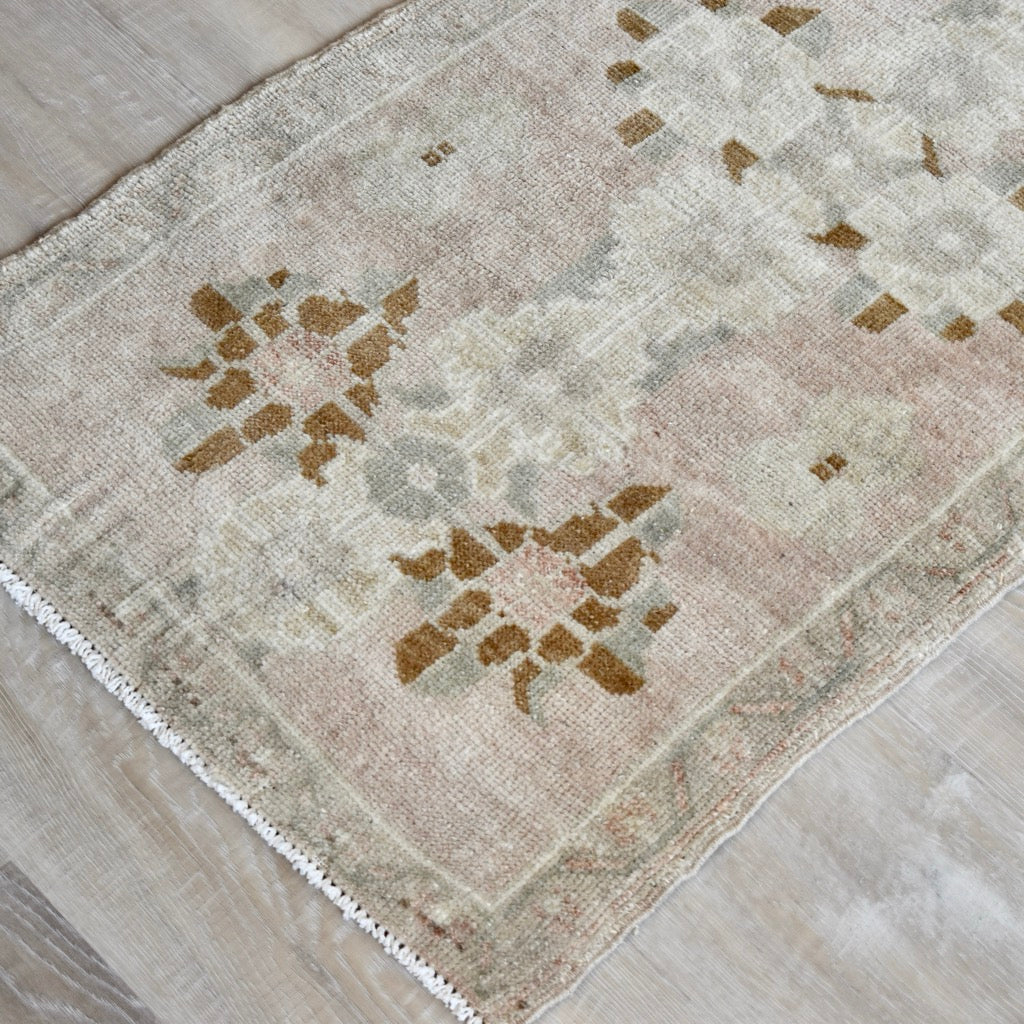Vintage Hand Knotted Rug in Blush, Brown, Beige by Tara Dennis Design