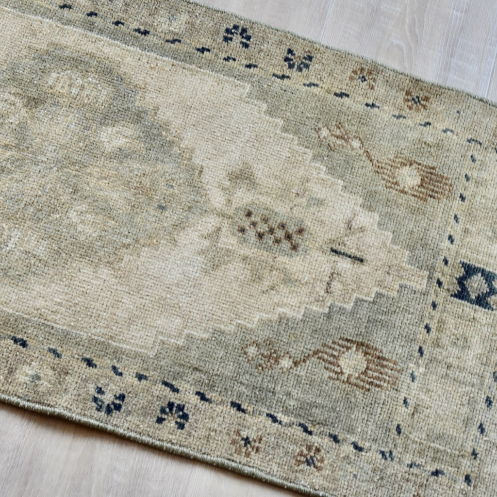 Vintage Hand Knotted Rug in Beige, Sage, and Blue by Tara Dennis Design