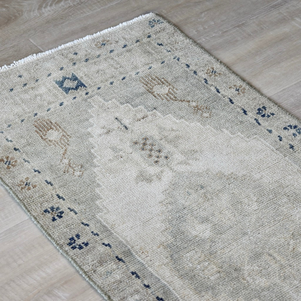 Vintage Hand Knotted Rug in Beige, Sage, and Blue by Tara Dennis Design