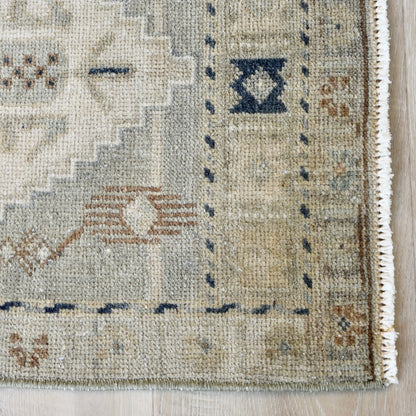 Vintage Hand Knotted Rug in Beige, Sage, and Blue by Tara Dennis Design