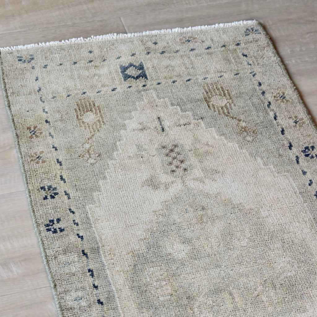 Vintage Hand Knotted Rug in Beige, Sage, and Blue by Tara Dennis Design
