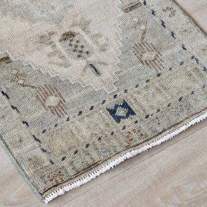 Vintage Hand Knotted Rug in Beige, Sage, and Blue by Tara Dennis Design