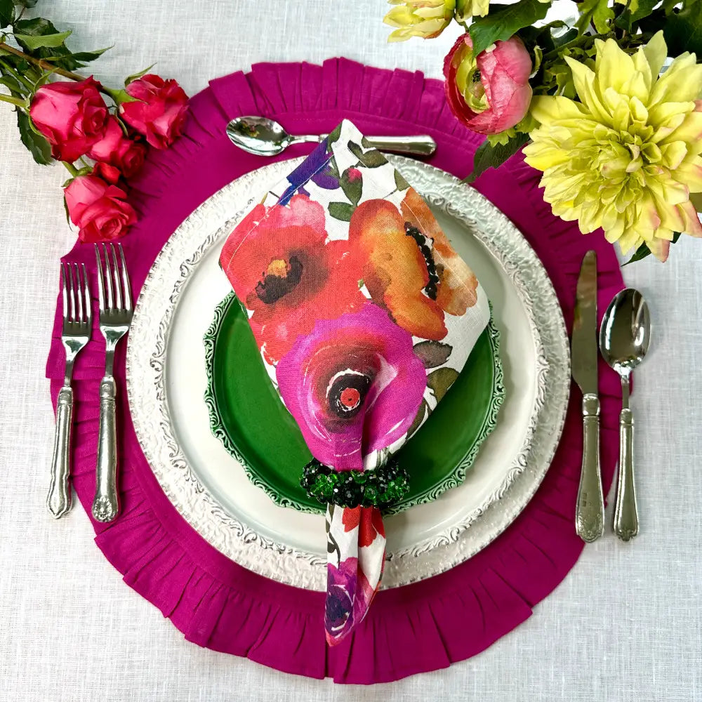 Round Ruffle Linen Placemats by Arte Italica & Crown Linen Designs