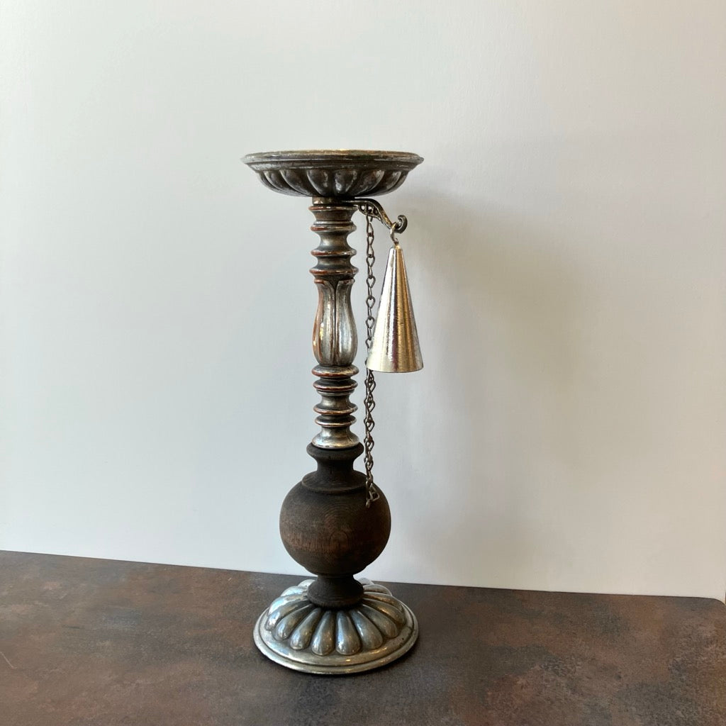 Dilly Metal and Wood Pillar Candle Holder with Snuffer