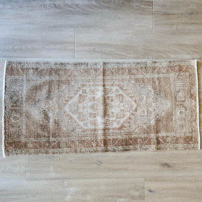 Vintage Hand Knotted Rug in Beige and Grey by Tara Dennis Design