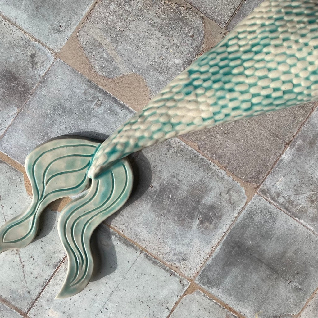Large Mermaid Tail Wall Vase in Teal by Sky Mage