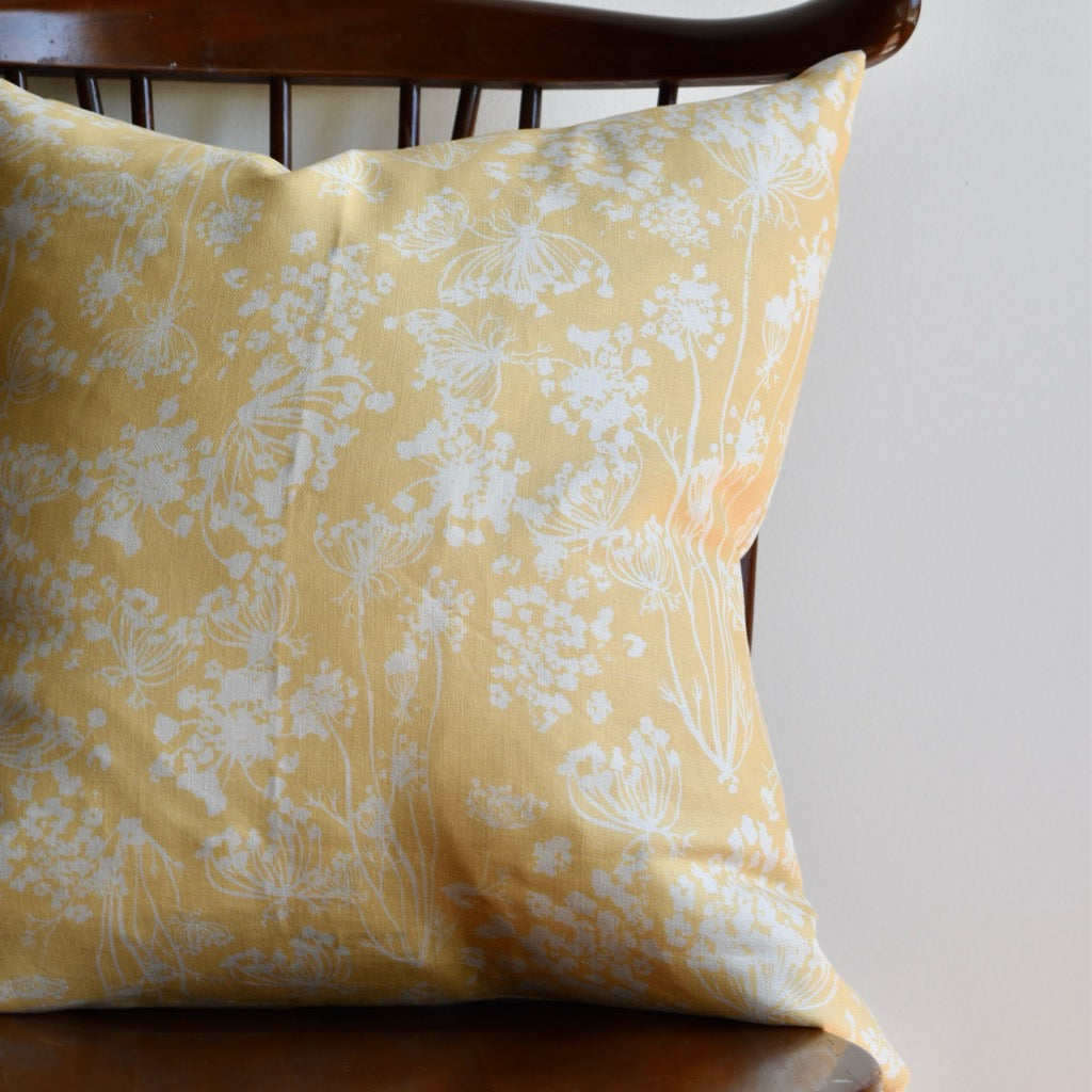 Decorative 100% Linen Pillow in Queen Anne’s Lace Yellow by Glass Muriel