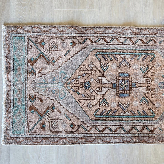 Vintage Hand Knotted Rug in Pink, Blue, and Purple by Tara Dennis Design