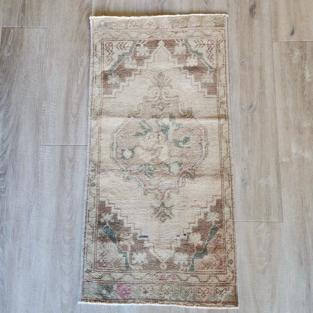 Vintage Hand Knotted Rug in Peach and Beige Rose by Tara Dennis Design
