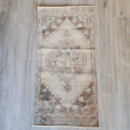 Vintage Hand Knotted Rug in Peach and Beige Rose by Tara Dennis Design