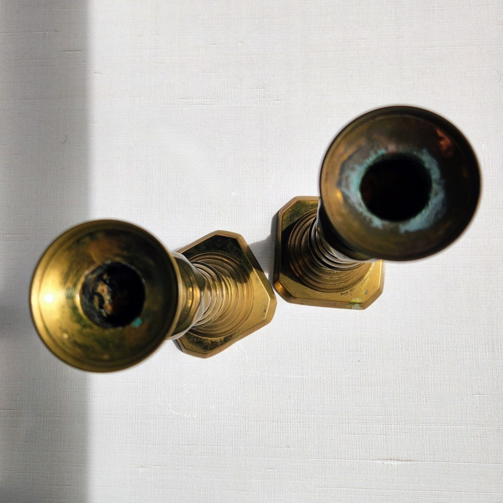 Found Antique Victorian Brass Candlestick Pair
