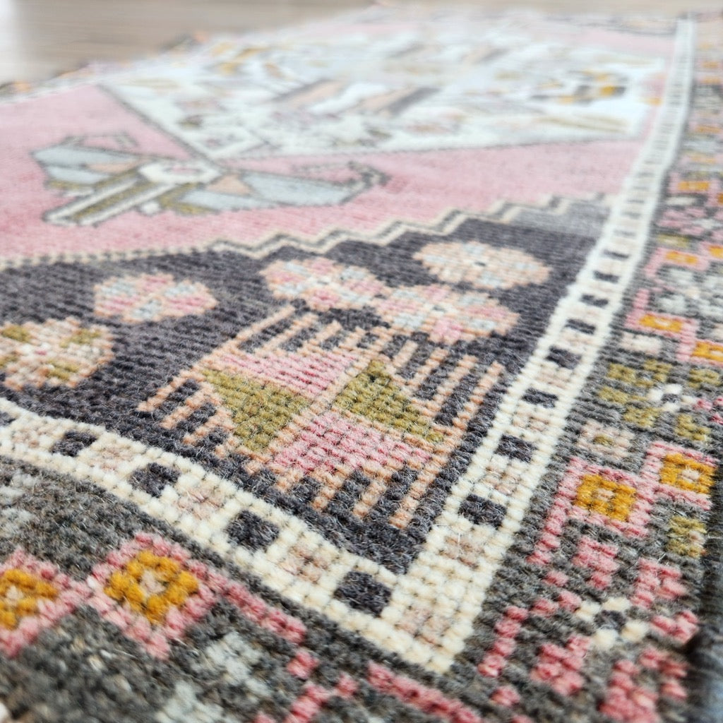 Vintage Hand Knotted Rug in Pink, Gray, & Orange by Tara Dennis Design