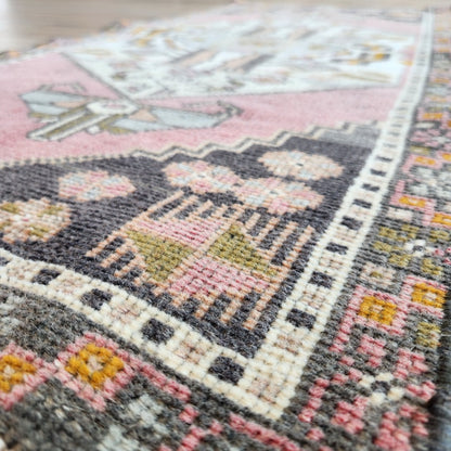 Vintage Hand Knotted Rug in Pink, Gray, & Orange by Tara Dennis Design