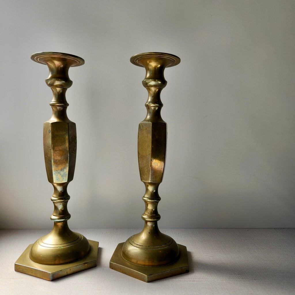 Found Retro Inspired Brass Candlestick Pair