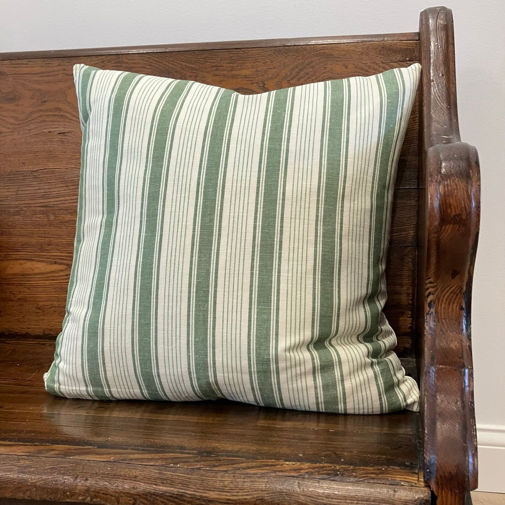 Decorator Pillow in Anelia Green Stripe Linen by Shannan Bower Home