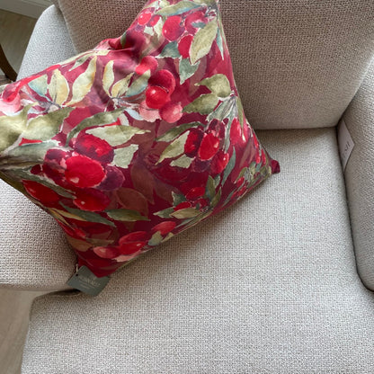 Decorative 100% Linen Pillow in Red Cherry by Glass Muriel