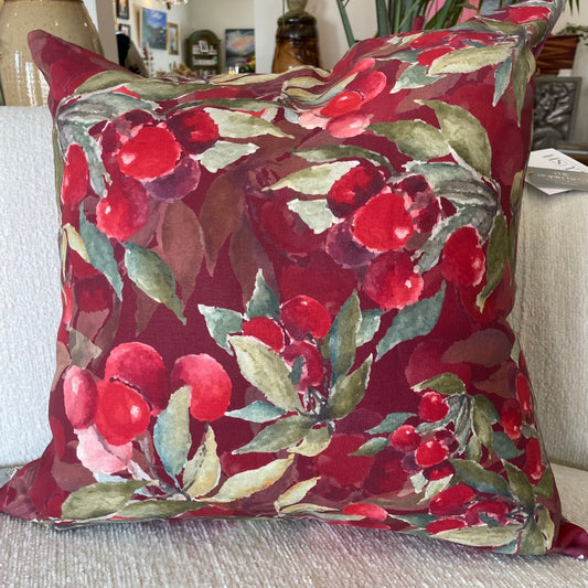 Decorative 100% Linen Pillow in Red Cherry by Glass Muriel