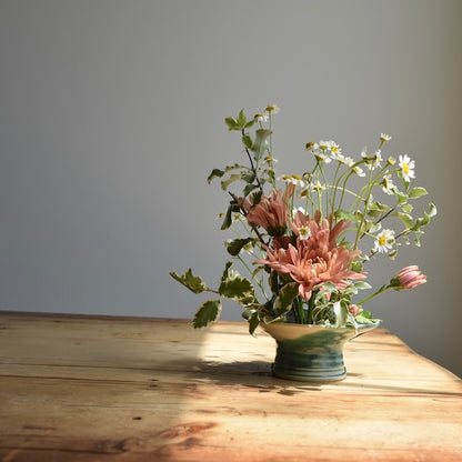Large Ikebana Vase and Flower Frog by Otis Pottery