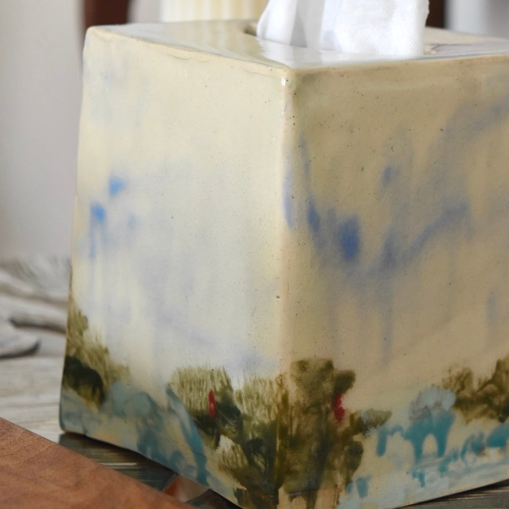 Tissue Box with Lake View by Rene Stratton