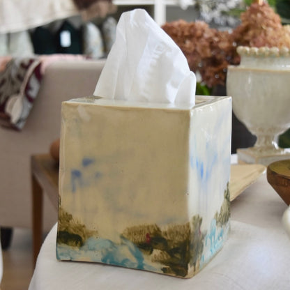 Tissue Box with Lake View by Rene Stratton