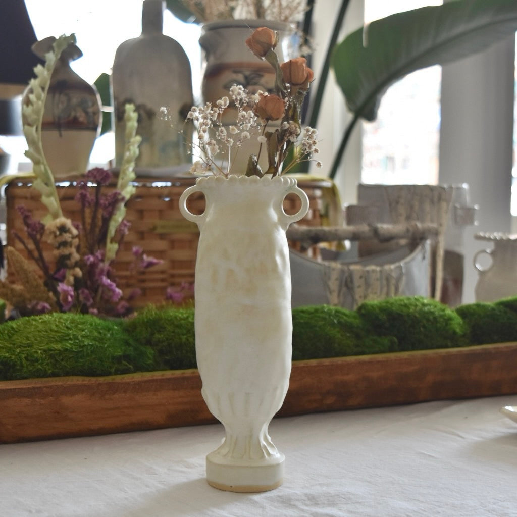 Tall Cream Pinched Vase by Rene Stratton