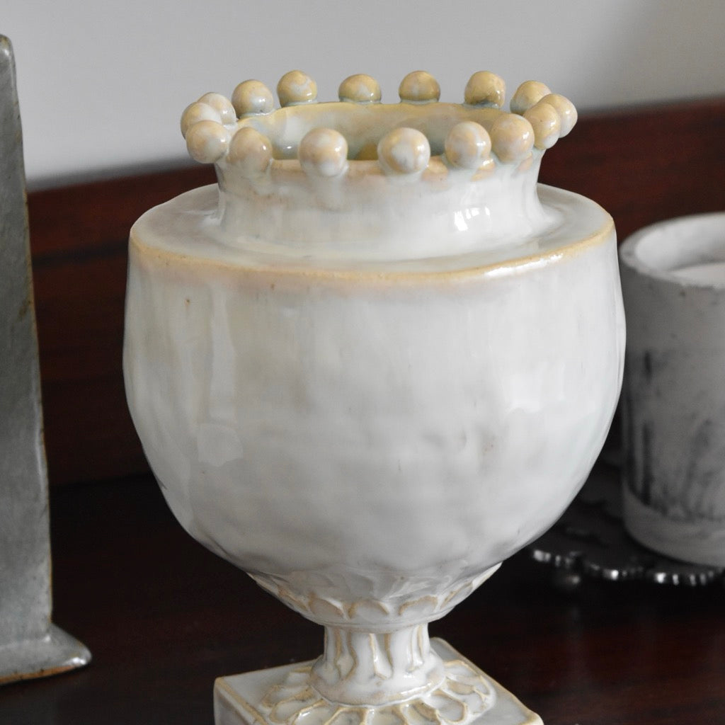 Round Cream Pinched Vase by Rene Stratton