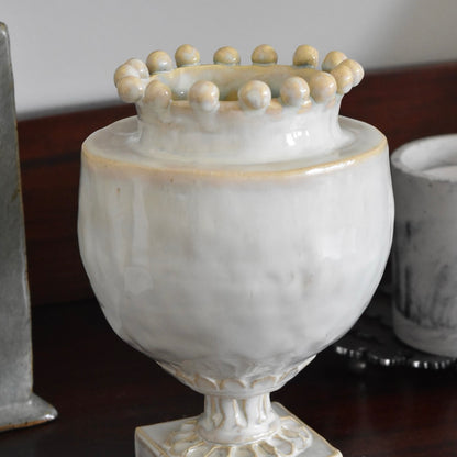 Round Cream Pinched Vase by Rene Stratton