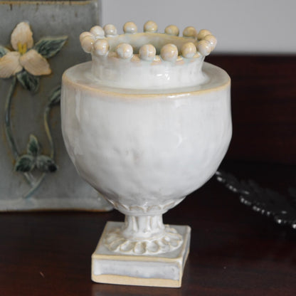 Round Cream Pinched Vase by Rene Stratton