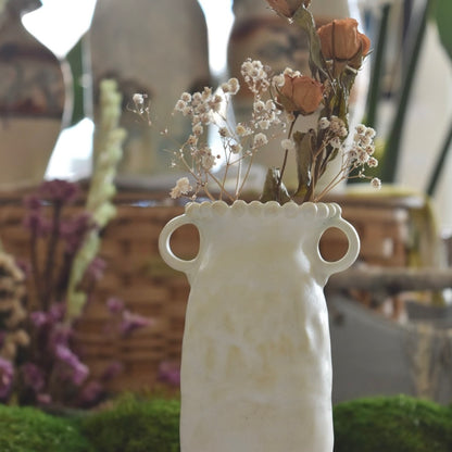 Tall Cream Pinched Vase by Rene Stratton