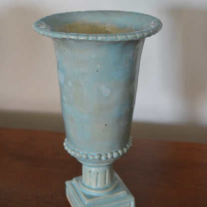 Tall Teal Pinched Vase by Rene Stratton