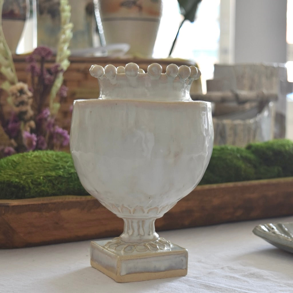 Round Cream Pinched Vase by Rene Stratton