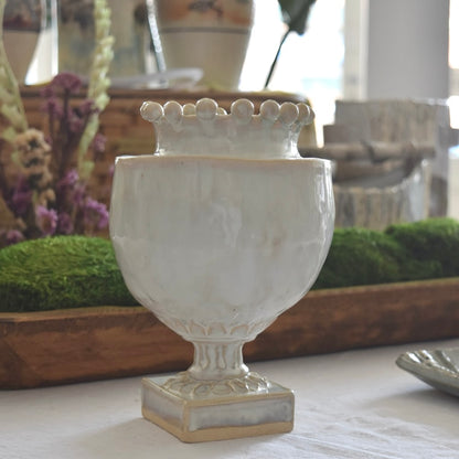 Round Cream Pinched Vase by Rene Stratton