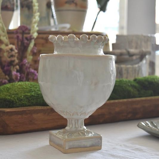 Round Cream Pinched Vase by Rene Stratton