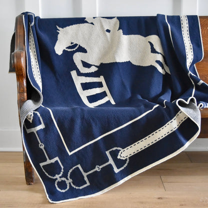 Equestrian Jumper throw blanket in Blue by In 2 Green