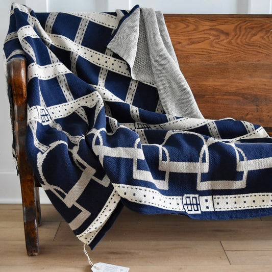 Equestrian Stirrup throw blanket in Navy by In 2 Green