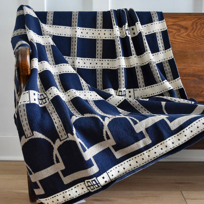 Equestrian Stirrup throw blanket in Navy by In 2 Green