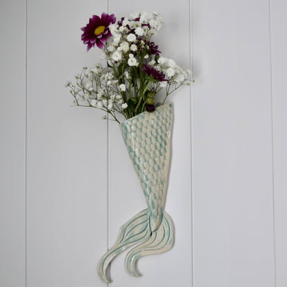 Mermaid Tale Wall Vase in Seafoam by Sky Mage