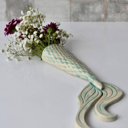 Mermaid Tale Wall Vase in Seafoam by Sky Mage