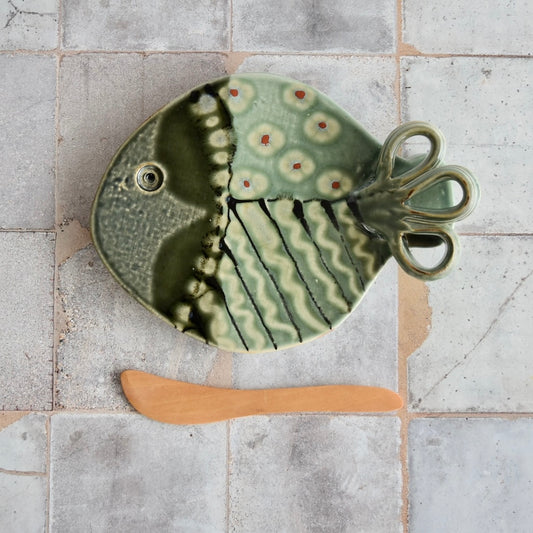 Cheese Plate in Green by Otis Pottery
