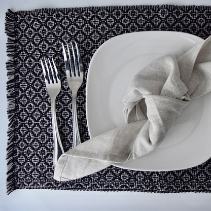 Placemat in Geometric Black and Silver by Kristina Nichols