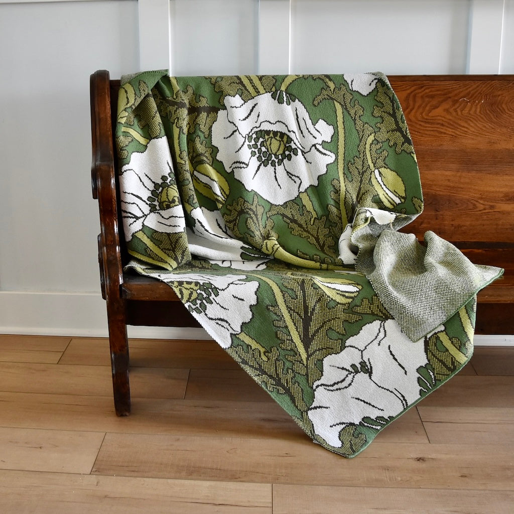 Pavot Art Nouveau Throw Blanket in Green by Maurice Pollard for In 2 Green