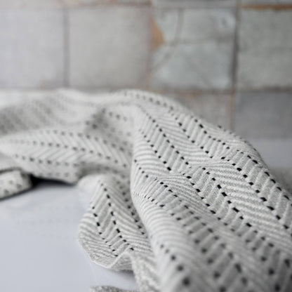 Tea Towel / Hand Towel in Grey and White Chevron with black stripes by Kristina Nichols